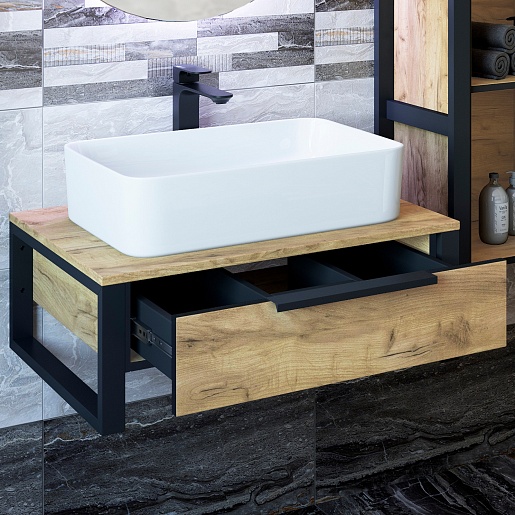 Sanflor Тумба под раковину Гард 70 подвесная дуб крафт золотой/черная – фотография-4